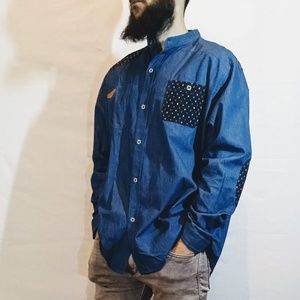 Baodao - Button-Down - Large - Blue, Black